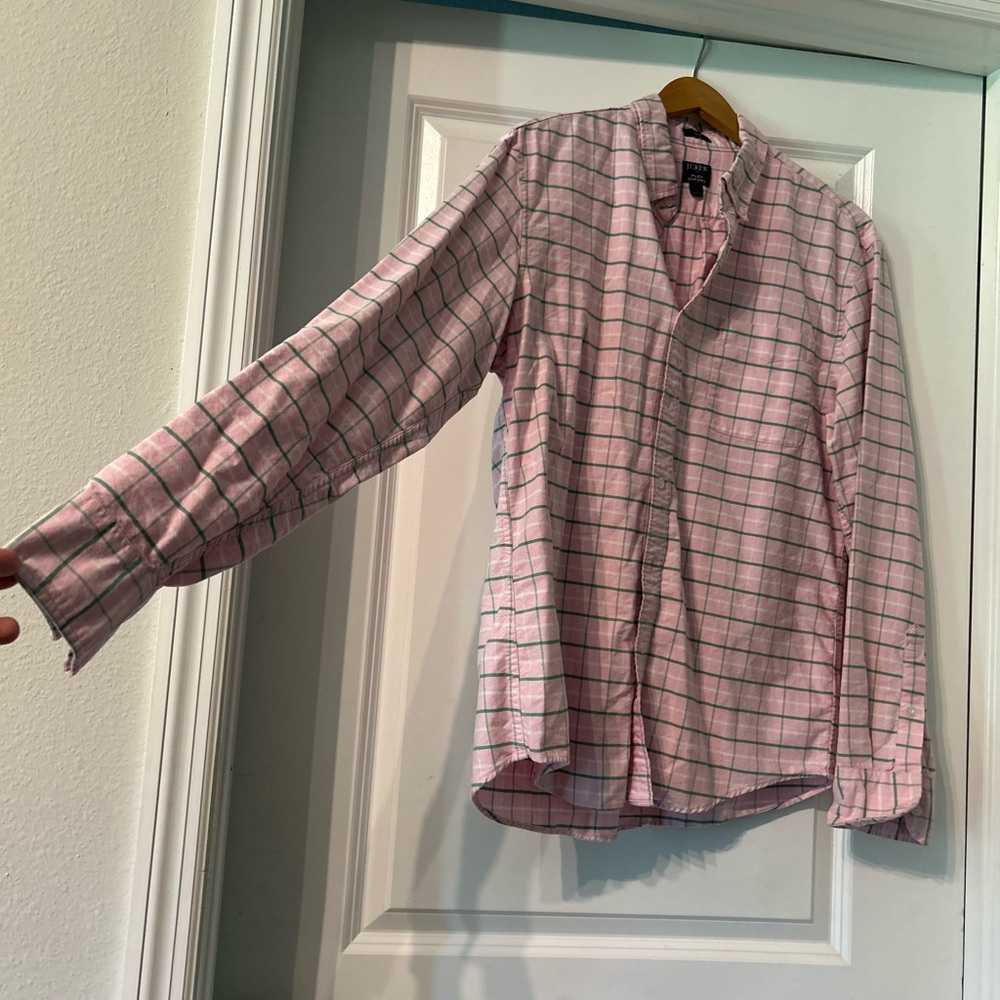 J.Crew Oxford slim fit Pink and green striped long sleeve Shirt